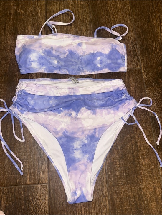 Other - Lavender Tie-Dye Bikini Set Ruched Side High Waist Size Medium